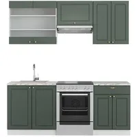 Vicco Küchenzeile Fame-Line 200 cm Grün-Gold Landhaus/Weiß