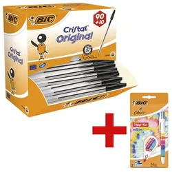 BIC 100er-Pack Kugelschreiber »Cristal Original«inkl. 4-Farb-Kugelschreiber »4 Colou schwarz