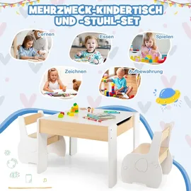 Costway Kindersitzgruppe 4-in-1 2 Stühle 90 x 60 x 50 cm Holz weiß grau