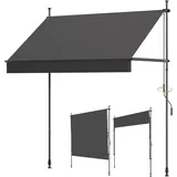 BelleMax Klemmmarkise ohne Bohren mit Handkurbel, 2026 Upgrade 2-in-1-Balkonmarkise UV-beständig höhenverstellbar & wasserabweisend, Sonnenschutz für Balkon Terrasse & Garten Anthrazit 250 cm x 125 cm