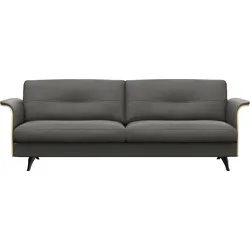 3-Sitzer FLEXLUX "Glow bequem und komfortabel durch hochwertigen Sitzaufbau, Designsofa", grau (warm mineral), B:224cm H:81cm T:91cm, 100% Echteder, Sofas, Skandinavisches Design, In hochwertiger Verarbeitung