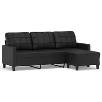 vidaXL 3-Sitzer-Sofa mit Hocker Schwarz 180 cm Kunstleder