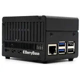BerryBase Gehäuse für Raspberry Pi 5, für NVMe HATs, eloxiertes Aluminium, sandgestrahlt, schwarz