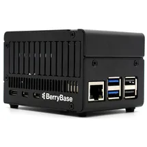 BerryBase Gehäuse für Raspberry Pi 5, für NVMe HATs, eloxiertes Aluminium, sandgestrahlt, schwarz