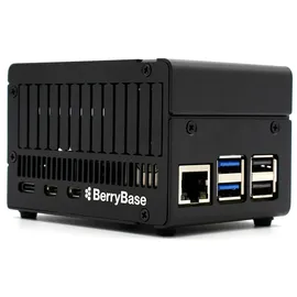 BerryBase Gehäuse für Raspberry Pi 5, für NVMe HATs, eloxiertes Aluminium, sandgestrahlt, schwarz