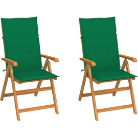 vidaXL Gartenstühle 2 Stk. mit Grünen Kissen Massivholz Teak