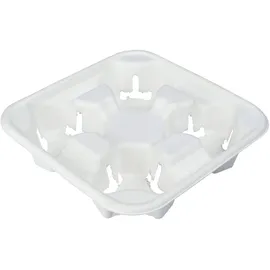NATUREStar Becherhalter Quattro Zuckerrohr Weiss 21,5x21,5x4 cm Einweg Becher Halter Tragetablett Bechertablett