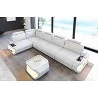 Sofa Dreams Ecksofa Leder Sofa Couch Siena L Form lang Ledercouch, L-Form Ledersofa mit LED-Beleuchtung weiß