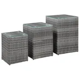 vidaXL Beistelltische 3 Stk. mit Glasplatte Grau Poly Rattan