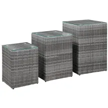 vidaXL Beistelltische 3 Stk. mit Glasplatte Grau Poly Rattan