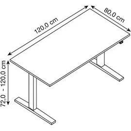 Hammerbacher XMKA12 elektrisch höhenverstellbarer Schreibtisch nussbaum rechteckig, C-Fuß-Gestell weiß 120,0 x 80,0 cm