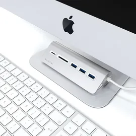 Satechi Type-C Aluminium USB Hub & Card Reader Silber