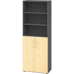 bümö Aktenregal & Schrank abschließbar, Büroschrank Regal Kombination Holz 80cm breit in Graphit/Ahorn - abschließbarer Schrank für's Büro &