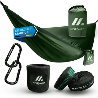 Nordmut Hängematte NORDMUT® Ultraleichte Hängematte Outdoor [mit Befestigungs-Set], extrem robust, kompakt, vielseitig einsetzbar grün 1 Person