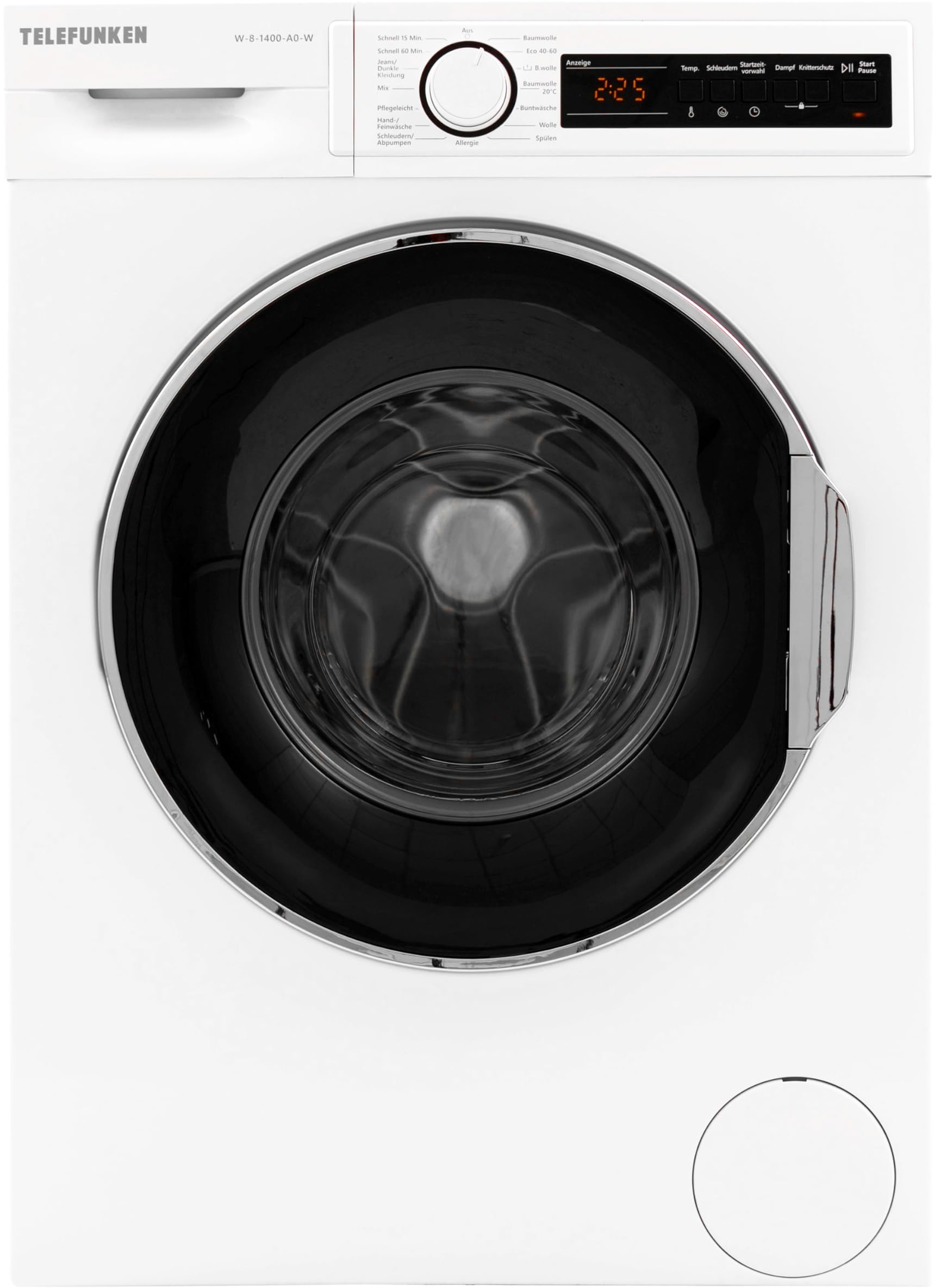 Telefunken W-8-1400-A0-W Waschmaschine 8 kg | Frontlader | 1400 U/Min | Energieklasse A | Dampffunktion | AquaStop | Überlaufschutz | 15 Programme | BLDC Motor | weiß