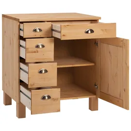 Home Affaire Unterschrank HOME AFFAIRE "Oslo", beige (natur gebeizt, gewachst), B:75cm H:85cm T:60cm, Massivholz, Schränke, Unterschrank, 75 cm breit, 1 Tür, 5 Schubladen, aus Kiefer, Metallgriffe