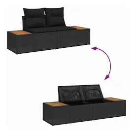 vidaXL Garten-Sofa-Set 7 pcs Schwarz 319 x 154 x 85 cm Poly Rattan