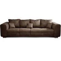 CAVADORE Big Sofa Mavericco / Big Couch im modernen Design in Lederoptik / Inklusive Rückenkissen und Zierkissen / 287 x 69 x 108 cm (BxHxT) / Mikrofaser Braun