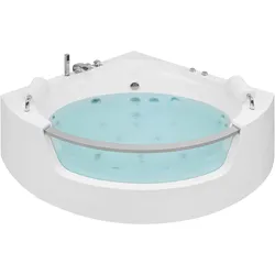 Whirlpool-Badewanne weiß Eckmodell mit LED 201 x 150 cm MANGLE