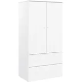vidaXL Kleiderschrank, Garderobenschrank mit Kleiderstange, Schlafzimmerschrank Schrank mit 2 Schubladen, Holzschrank Flurschrank, Weiß Massivholz Kiefer