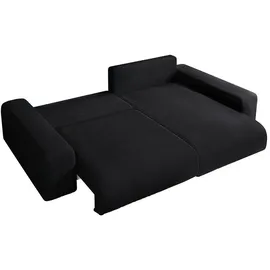 luma-home Cord Ecksofa Schlaffunktion ausziehbar Bettkasten Polsterecke L-Couch in Schwarz & Schwarz