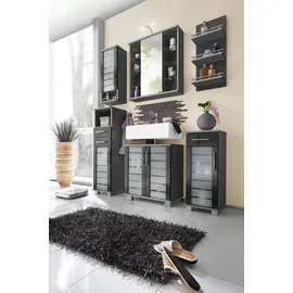 Schildmeyer Waschbeckenunterschrank SCHILDMEYER "Nikosia", grau (silberfarben, anthrazit), B:60cm H:63,5cm T:32,5cm, Schränke, Waschbeckenunterschrank, Höhe 64 cm, mit Glastüren, hochwertige MDF-Fronten, Metallgriffe