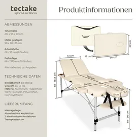 Tectake tectake® 3 Zonen Massageliege, Breite 61 cm, Polsterung 5 cm, mit Aluminiumgestell, 210 x 95 x 90 cm