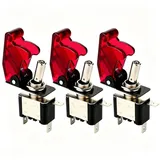 Gebildet 3-teiliger Wippschalter mit Roter LED-Beleuchtung, mit Wasserdichter Kofferraumabdeckung, 20A, 12V-24V DC, 3-poliger SPST EIN/Ausschalter mit Metallgriff, Verwendet für Auto,LKW,Boot