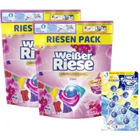 Weißer Riese Color Trio-Caps A-Th. Orchidee & Macadamiaöl (1x 120 WL), Color Waschmittel mit Good Mood-Duft & WC FRISCH Kraft Aktiv Duftspüler Mix Lemon + Frische Brise, 1x 200g