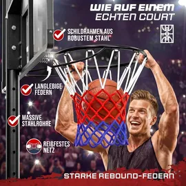 Sportana® Basketballkorb Outdoor höhenverstellbar 135 –305 cm stabil wetterfest mit Ständer 60 kg Sockel Rollen stoßdämpfender Ring Ø45 cm Hoop Kinder Erwachsene