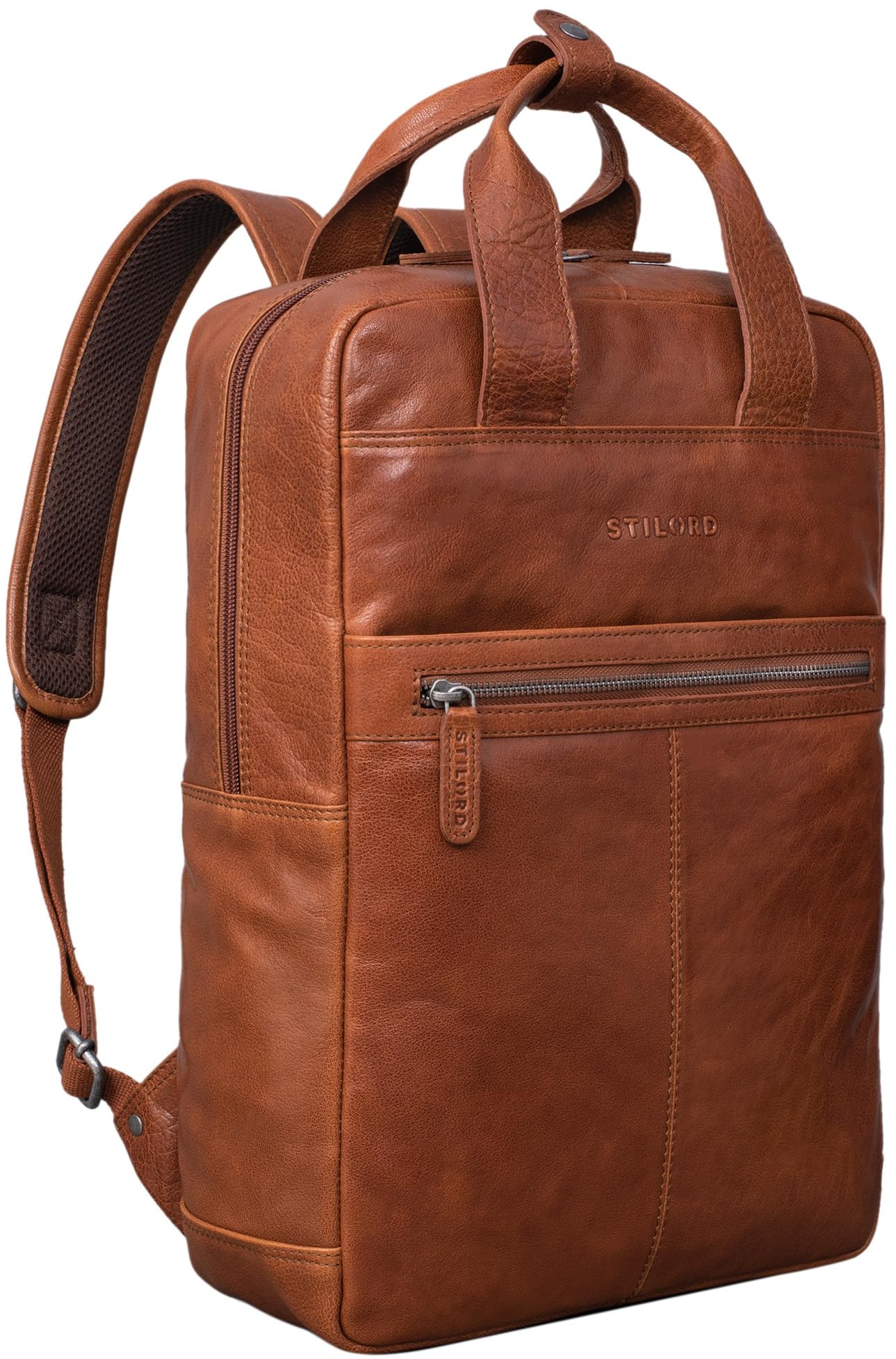 STILORD 'Bryn' Leder Rucksack mit Laptopfach XL Business Rucksack Herren Damen Lederrucksack Groß für 16 Zoll MacBook Trolley Aufsteckbar Vintage Echt Leder, Farbe:maraska - braun