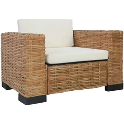 vidaXL 2-tlg. Sofagarnitur mit Auflagen Natur Rattan