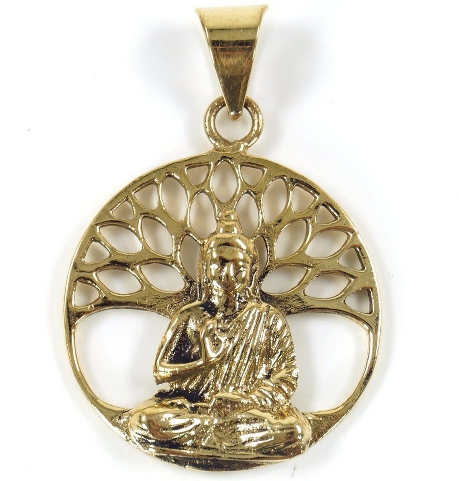 Guru-Shop Kettenanhänger Amulett `Buddha unterm Bodhi Baum`.. goldfarben