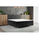 Möbel Punkt Boxspringbett RIO mit Bettkasten 180 x 200 cm Webstoff Schwarz Bett Bettkasten Topper