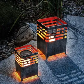 esotec Solar Feuerstelle Lagos im 2er-Set METALL wetterfest outdoor 102786