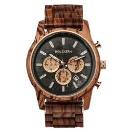 HOLZKERN Herrenuhr Chronograph Blätterdach Zebrano/Marmor