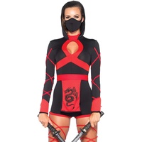 LEG AVENUE 85401 - Dragon Ninja Damen kostüm, Größe Medium (EUR 38), Karneval Fasching, Black & Red