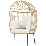 Eiförmiger Rattansessel Mit Abnehmbarem Kissen, Gepolsterter Und Wetterfester Outdoor-korbsessel, Übergroßer Gartensessel Für Garten, Balkon Oder Terrasse, Beige