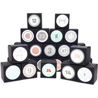 Frau WUNDERVoll® DIY Adventskalender Vorfreude zum Befüllen, 24 Faltschachteln schwarz 7(L)x7(B)x7(H)cm (gefaltet), XL Ziffern pastell/Weihnachten, Aufkleber, Wür...