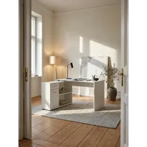 KADIMA DESIGN Eckschreibtisch mit Regal Modern DESIGN Weiß 120x107x75 cm,