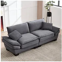 LVHOM Loungesofa 224x81x81 cm, 2er-Sofa mit Tiefsitz & Doppelschicht-Polster, Zusätzliche 2 weiche Kissen, Streifen-Samt, Abgewinkelte kissenbare Armlehnen(Schlaffunktion), Holz und Metallrahmen, für Wohnungen, Wohnzimmer, Schlafzimmer, Studios, Büros grau