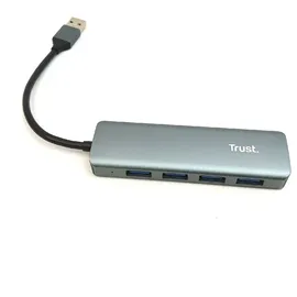 Trust Halyx Mini 4 Port USB Hub 3.2, USB-A Adapter 5 GBit/s, USB Verlängerung Datenhub, Dünn und Kompakt USB Verteiler, USB Splitter für PC, Computer, Laptop, MacBook, Windows - Grau