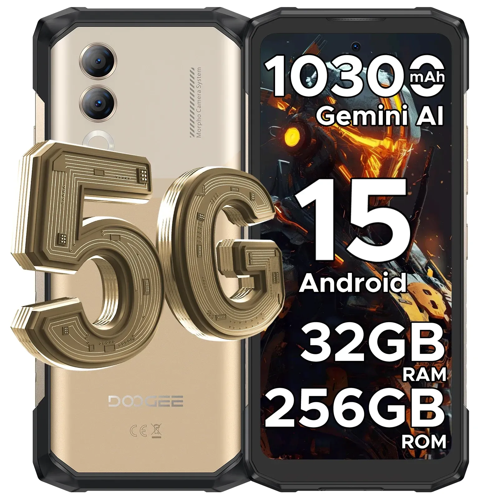 Doogee Blade20 Turbo 5g Robustes Telefon Android 15 Gemini zu Smartphones 6,6'' HD+ 8Gb 256Gb Ai Dual Kamera 10300Mah Akku Nfc