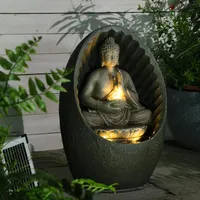 Solar Buddha Springbrunnen mit LED-Lotus-Funktion für Zen-Meditation – Innen- und Außendekoration (Wohnbereich,Büro,Garten, Terrasse, Wohnzimmer) – 40x32.5x27cm Brown