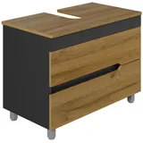 KAREN banyo Badunterschrank mit Füßen Anthrazit & Eiche 60/80 cm | Steh-Unterschrank | Waschbeckenunterschrank | Konsole mit Siphonausschnitt | Boho-Stil | Gäste-Badmöbel (Marmara 80 Eiche)