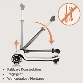 lionelo Kinder Balance-Roller RGB Mey ab 3 Jahren bis 50 kg, LED-Beleuchtung auf dem Trittbrett, und faltbar mit Korb - beige