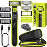 Philips Oneblade Rasierer QP2824/10 + Etui, Schwarz/Grün