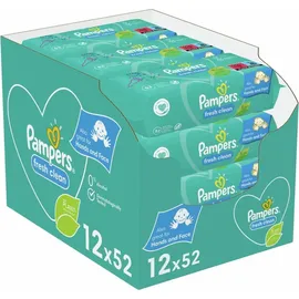 Pampers Fresh Clean Feuchttücher 12 Packungen = 624 Feuchttücher,