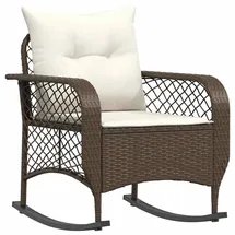 vidaXL Garten-Schaukelstuhl mit Kissen Braun Poly Rattan, Gartenstuhl, Gartensessel, Outdoor-Schaukelstuhl, Schaukelsessel, Schwingsessel