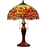 Bieye L30711 Tischlampe im Tiffany-Stil, Buntglas, Libelle, für Wohnzimmer, 61 cm hoch, Orange